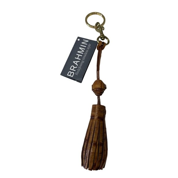 Brahmin Long Tassel Key Ring Purse Charm Whiskey La Scala Leather 10" NWT - Picture 1 of 5